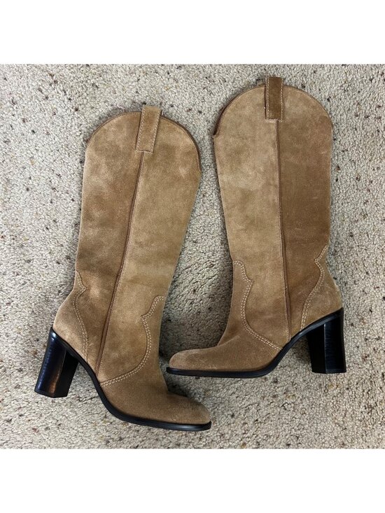 Franco Sarto Shoes - Franco Sarto Women's Suede Heeled Western Style Boots Camel Brown Size 7.5